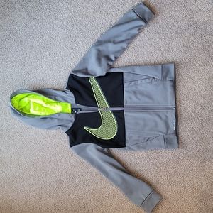 Boys Nike Dry-Fit zip up hoodie, gray and lime green/yellow, size small/5, 4-5yr